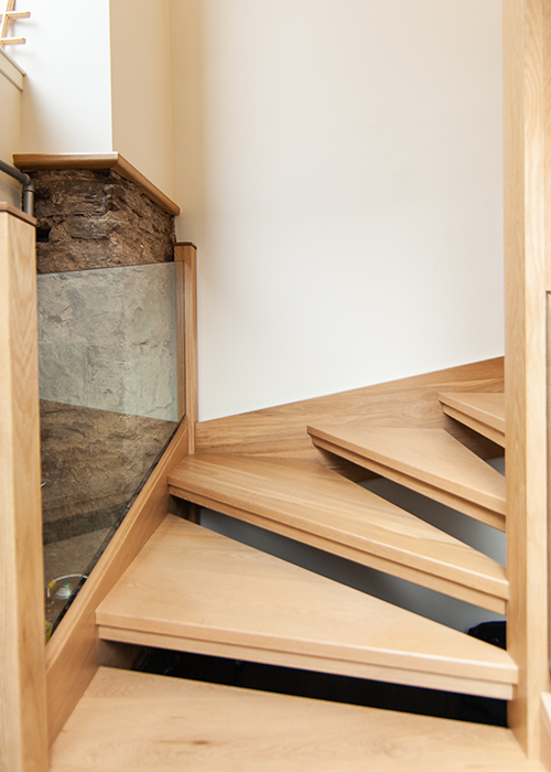 Handcrafted timber staircase in house